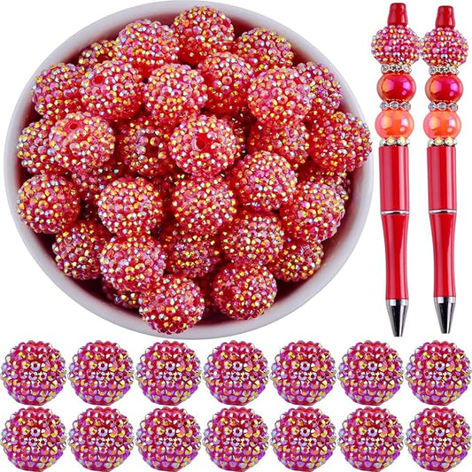 20mm Rhinestone Beads for Pens 20pcs Beaded Pens Beads Bling Glitter Suger Bugglegum Beads Large Balls Crystal Pen Beads for DIY Pens Keychain Making Suppliers Bulk