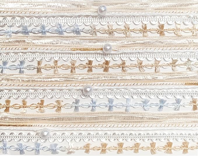 Hand-Blended Multifiber Multicolored Fancy Yarn with Beads for Knitting Crocheting Crafts DIY, Set of 3 Rolls (Beige)