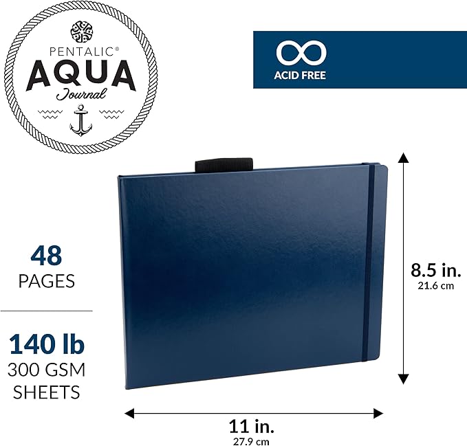 Pentalic 8.5" x 11" Aqua Journal, Watercolor, 48 Pages, Blue