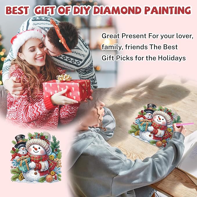 Bowetile Christmas Diamond Art Hanging Kits for Adults, Snowman Diamond Art Suncatchers, 5D Special Shape Diamond Painting Pendant Window Ornament Christmas Gifts for Home Door Wall Decor