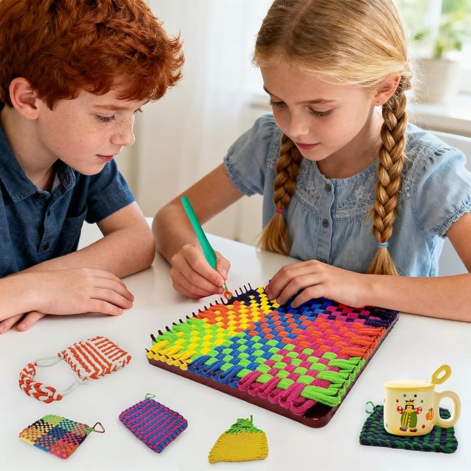 OYACH 7inch Cotton Potholder Metal Weaving Loom Loops Kit,11 Colors Loom Kit with 440 Rainbow Loops/Metal Loom/10 Ring Hooks,DIY Crafts for Kids Adults,Gift for Ages 6 7 8-12 Year Old(12 Potholders)
