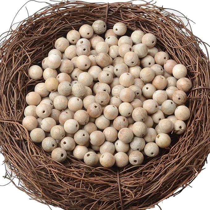 8mm Massive Beads Natural Wooden Round Loose Beads Jewelry Making with Thread 200 PCS(Camphor Wood, 8mm)