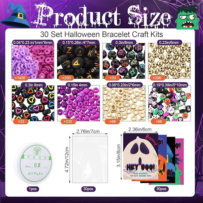 Ferreve 2485 Pcs Halloween Beads for Bracelets, Clay Beads Colorful Friendship Bracelet Making Kit with Thanks Card DIY Halloween Decoration Gifts Charms Jewelry Crafts Kit for Class Party Supplies