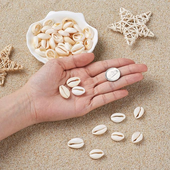 Cheriswelry 340pcs/500g Cowrie Shell Beads Natural Spiral Seashell Beach Shell Loose Spacer Beads Smooth Cut Cowrie Charms for DIY Bracelet Jewelry Making Vase Filler Fish Tanks Decor 18~20mm