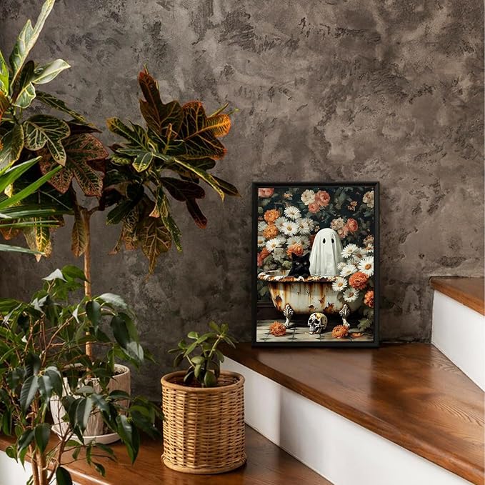 Ghost Flower Diamond Painting Kits for Adults,5D Diamond Art Kits,Halloween DIY Full Round Drill Diamond Dot Painting Gem Art Kits for Adult,Beginner Friendly Wall Decor Craft Gift 12x16 Inch