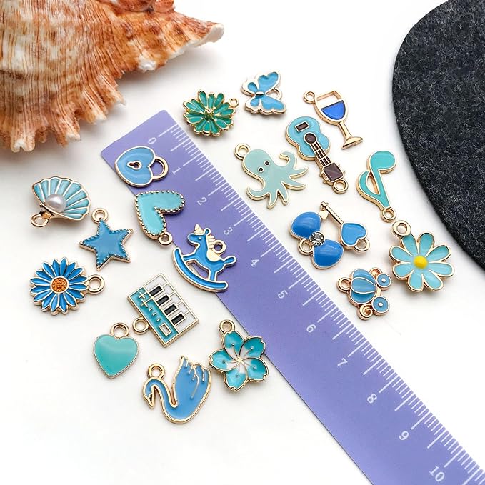 WOCRAFT 40pcs 20 pairs Assorted Enamel Bracelet Charms for Jewelry Making DIY Necklace Bracelet Earrings Keychain Crafting Charms Kit Crafts (Lake Blue-SN998)