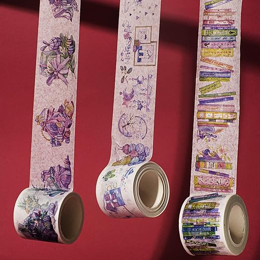 Navy Peony Colorful Library of Books Washi Tape Set (3 Wide Rolls) — for Journals