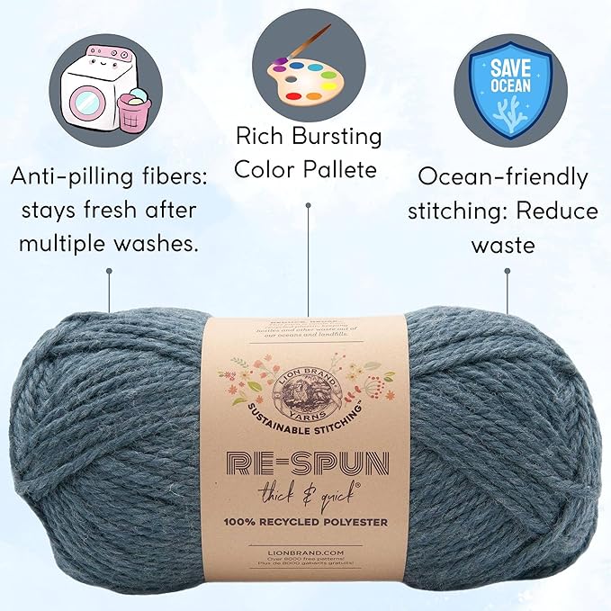 Lion Brand Re Spun Thick & Quick Night Sky 843-110 (6-Skeins - Same Dye Lot) Weight S Bulky #6 Polyester Yarn for Crocheting and Knitting with Project Bag