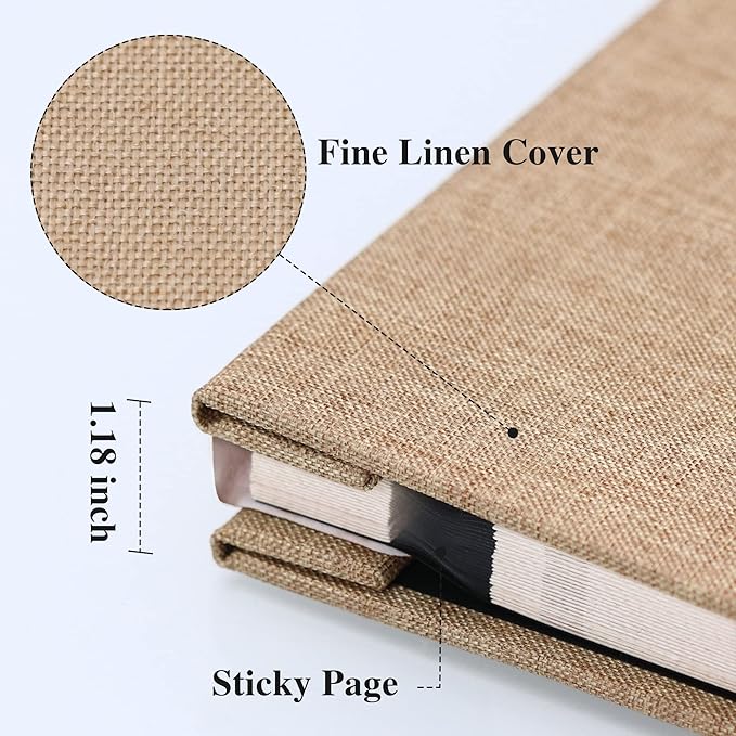 Vienrose Large Photo Album Self Adhesive for 4x6 8x10 Pictures Linen Scrapbook Album DIY 60 Blank Pages with A Metallic Pen Khaki