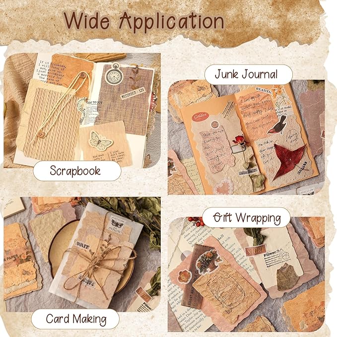 170 Pcs Sheets Vintage Scrapbook Paper Kit with Photo Tapes, Textured Scrapbook Paper, Scrapbooking Supplies, Junk Journal Supplies, Decorative Decoupage Card, Mixed Media Collage Making Craft
