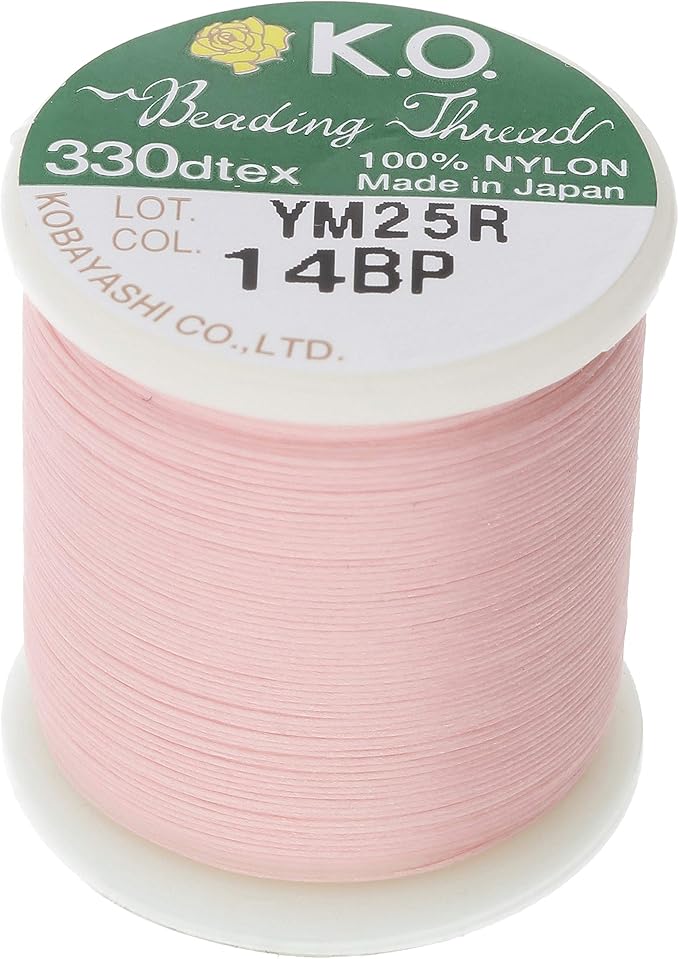 KO Nylon Beading Thread, Baby Pink Color, Japanese Pre-Waxed 100% Nylon, 330TEX, Tangle Resistant Knotting Cords, 50m /55 yds Spool, Use for Seed Bead Projects, Loom Work & Bead Weaving