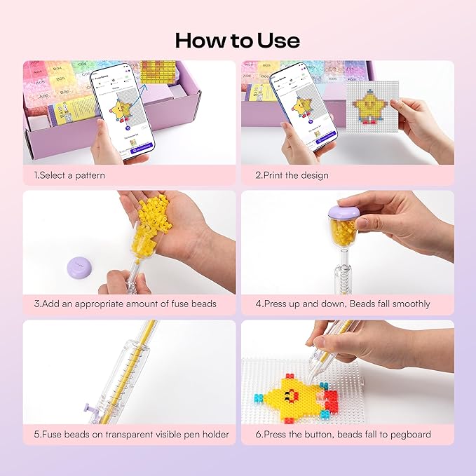 Caydo Fuse Beads Kit with Fuse Bead Pen, Design App & 200+ Patterns for Beginners, 10500PCS 36 Colors 5mm for Girl Holiday Home DIY Decor Creative Projects