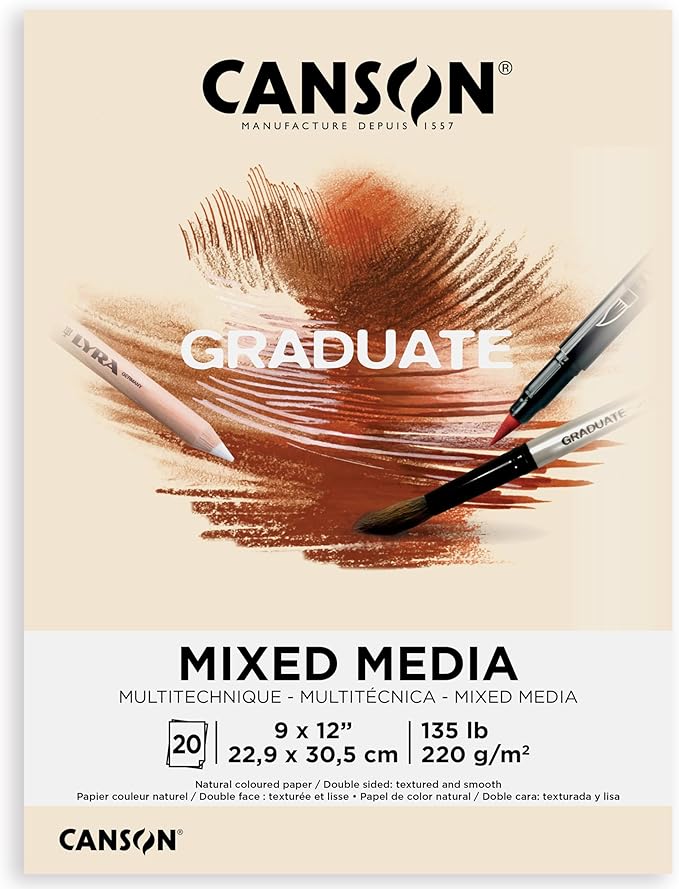 Canson Graduate Natural Mixed Media Pad, Foldover, 9x12 inch, 20 Sheets | Artist Paper for Adults and Students - Watercolors, Mixed Media, Markers and Art Journaling