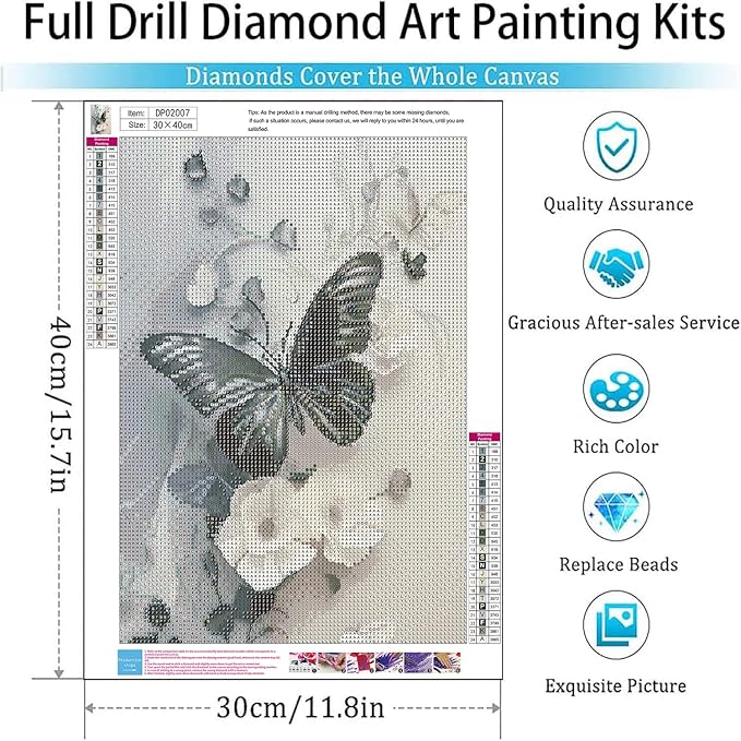 ARPADAMO Diamond Art Kits for Adults,5D Butterfly Diamond Painting DIY Animal Diamond Art Diamond Painting Kits for Adult,Round Full Drill Diamonds, Diamond Art Kits for Home Decor-12x16inch