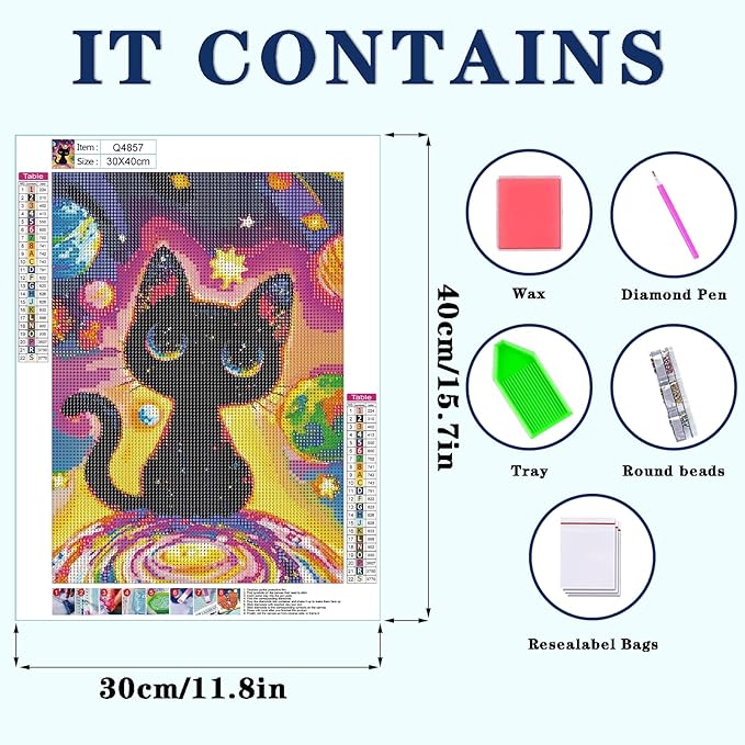 DOTZSO Cat Diamond Painting Kits for Adults, Easy DIY 5D Round Full Drill Diamond Art kit Diamond Dot Crystal Gem Art and Craft for Beginners Home Wall Decor 12x16 Inches