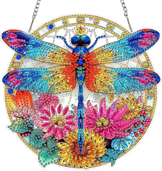 AIRDEA Hanging Diamond Painting Kits Dragonfly,Special Shaped Diamond Art Kits for Beginner Flowers Gem Art Pendant Decor,7.87x7.59in