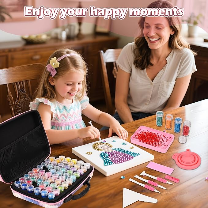 60 Slots Diamond Painting Storage Container, Diamond Art Kits for Adults Stackable Bead Organizer with Carrying Handle, Craft Storage Box with Accessories (Starlit Mist-60 Slots)