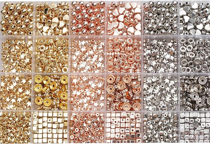 6mm Spacer Beads for Jewelry Making, 3-Color Metallic Mix (Golden, Silvery, Rose Golden) Round Loose Beads, Professional DIY Accessories for Bracelets, Necklaces and Earrings(Three Metallic Colors)