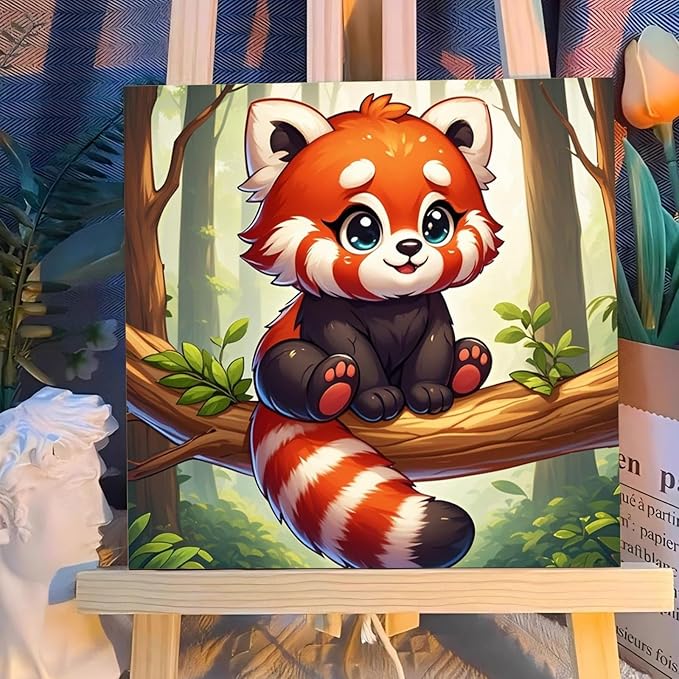 Reivworl Paint by Numbers Kit for Kids with Frame and Easel, Raccoon Paint by Number for Kids Age 6-8-12, Acrylic Paint by Numbers for Gifts and Home Decor - 8X8inch
