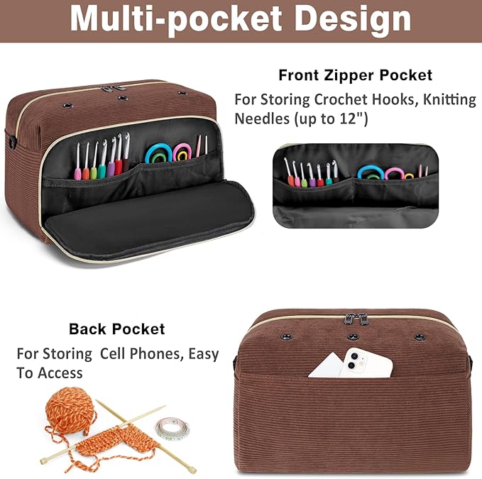 IBFUN Crochet Yarn Knitting Bag 2 Pcs Yarn Storage Organizer Crocheting Bags for Beginners with Shoulder Strap for Knit Accessories Needles Hooks