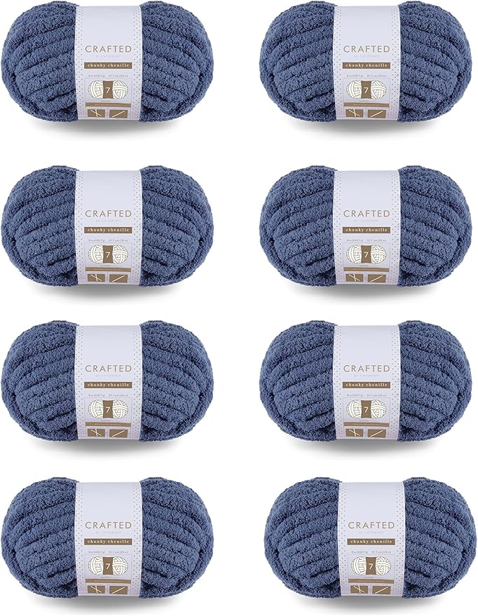 Crafted by Catherine Chunky Chenille Yarn - 8 Pack (8 oz / 227 g, 31.7 Yards Each Skein), Navy, Gauge 7 Jumbo