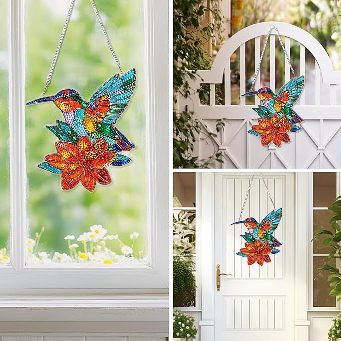 EOBROMD Diamond Hanging Art Kits for Adults Flower, Bird Diamond Art Painting Suncatcher, DIY Special Shaped Rhinestone Kits for Adults, Window Pendants Home Garden Wall Hanging Ornament