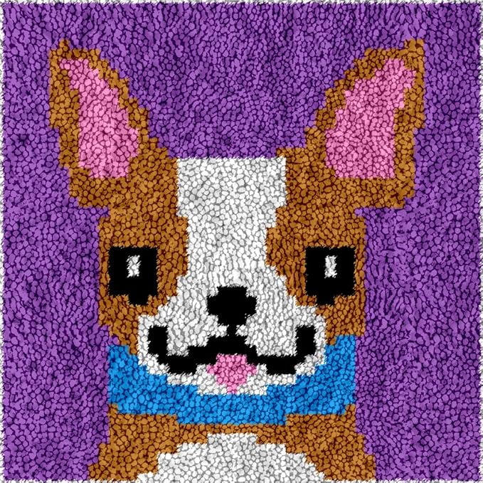 Yglnden Latch Hook Kits Rug Dog Crochet Yarn Cushion Colour Pre-Printed Canvas Rug Needlework DIY Hook and Latch Kit Christmas Home Decoration 30x30cm/12 X12in