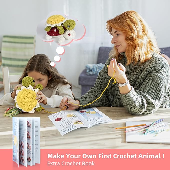 Katech Beginner Yarn for Crocheting and Knitting-Crochet Kit for Beginners Adults Kids Professionals-Crocheting Animals Kits-Includes 382 Yards Cotton Yarn Balls, Hooks, Accessories, Tutorials
