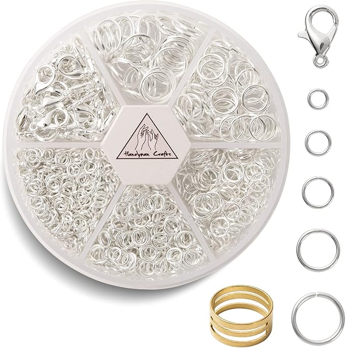 Jump Rings Kit With1000PCS Open Jump Rings 40PCS 12mm Lobster Clasps and Jump Rings Opener for Jewelry Making Keychains and Necklace Repair (Sliver)