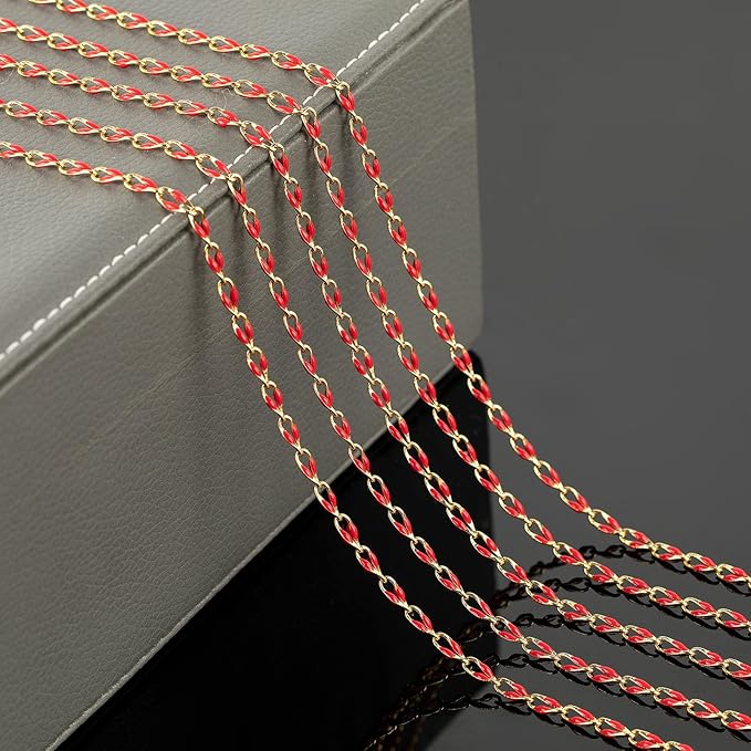 YOUBEIYEE Red Oil Drip Chain for Jewelry Making Gold Plated Brass Chain Roll with Jump Rings and Lobster Clasps Jewelry Supplies