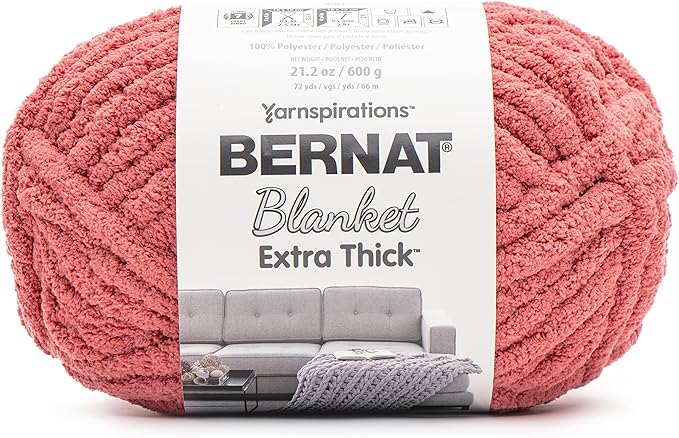 Bernat Blanket Extra Thick Clay Yarn - 1 Pack of 21.12oz/598.74g - 100% Polyester - #7 Jumbo - 72 Yards - Chunky Yarn for Hand Knitting, Crocheting, Crafts & Amigurumi
