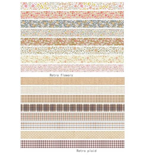 16Rolls Vintage Washi Tape Set, Plaid washi Tape Thin Decorative Tapes for Arts, DIY Crafts, Journals, Planners, Wrapping Tapes for Scrapbook Supplies,Bullet,Gift Wrapping