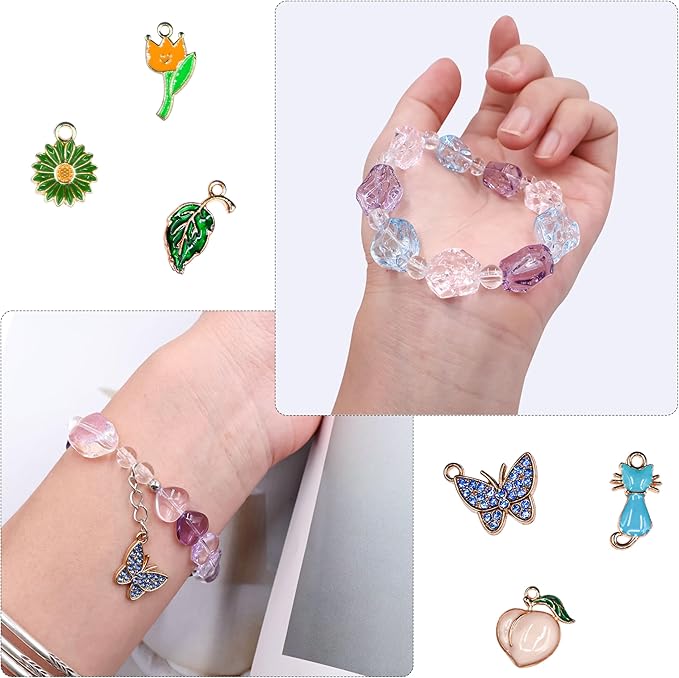 JINNBEY 340PCS Irregular Assorted Acrylic Beads for Bracelet Making, with Flowers Cats Butterfly Kawaii Aesthetic Charm Ornament for Jewelry Making Kit, Keychains, Necklace, Phone Charms, DIY Crafts