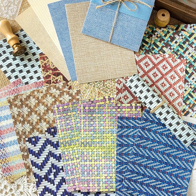24 Sheets Vintage Linen Scrapbook Paper Embossed Textured Paper Kit Collage Supplies for Decoupage Crafts Scrapbooking Card Making Bulletin Board Junk Journalling Embellishment(Multicolor)