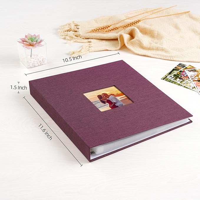 Mublalbum 8.5x11 Inch DIY Scrapbook Photo Album with 40 Plastic Sleeves 80 Pages Top-Loading Protectors, Linen Cover 3-Ring Binder for Baby Wedding Travel and DIY Projects (Purple)