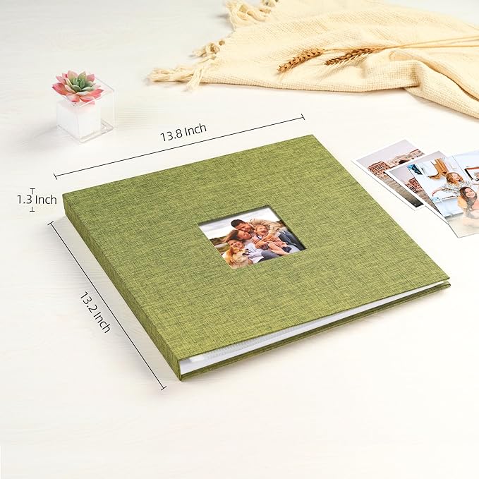 Mublalbum 12x12 Inch DIY Scrapbook Photo Album with 20 Plastic Sleeves 40 Pages Linen Cover 3 Ring Folder Binder for Wedding Baby Family and DIY Projects (Green)
