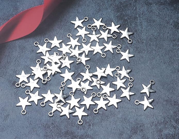 50 Pcs Star Pendants Bulk Small Metal Star Shape Charms for Jewelry Making Kit Finding Necklace Bracelet Key Chains Earring DIY Crafting