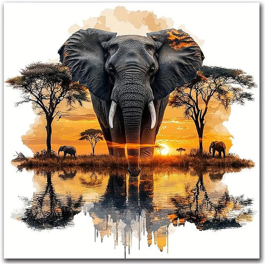 igoodom Diamond Art Kits for Adults, Elephant Diamond Painting Kit, Full Drill Round Elephant Diamond Art Kits, DIY Gem Art and Crafts for Home Wall Decor Gift 14x14inch