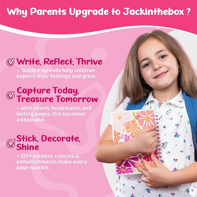 jackinthebox DIY Journal for Girls Ages 8–12, 242 pcs Scrapbook Kit, Girls Journal Kit, Includes 10 Mental Health Exercises, Easter Gifts for 8 9 10 11 12 Year-Old Girls