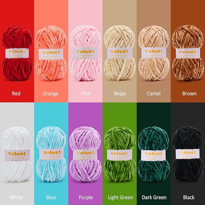 Velvet Yarn Chenille Yarn for Crocheting and Knitting Soft Chenille Bulky Baby Blanket Yarn DIY Weaving Craft 8pack Blue(4oz 66yds Each)