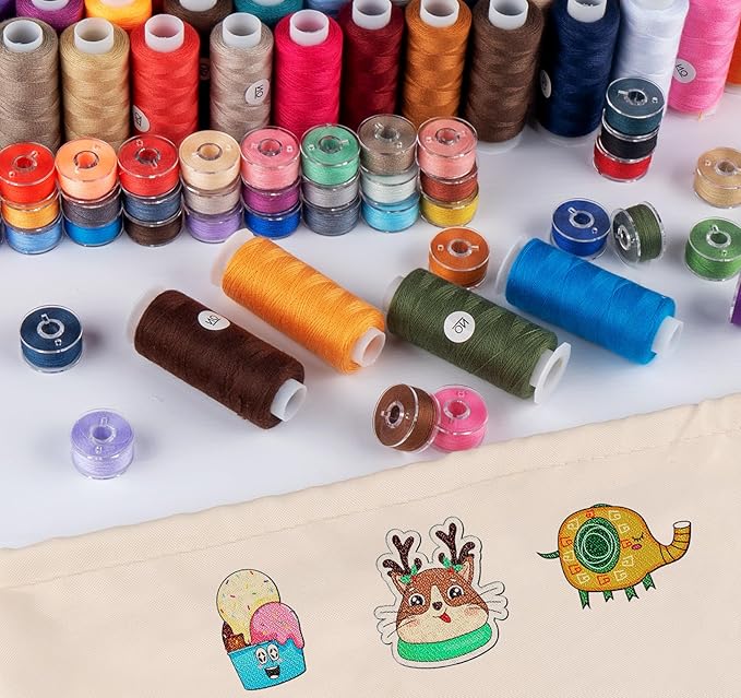 50Colors Sewing Bobbins Thread with Bobbin Box, SizeA Class15 PrewoundBobbin Thread for Sewing Machine,PolyesterThread Compatible with Singer/Brother/Janome/Embroidery Machine