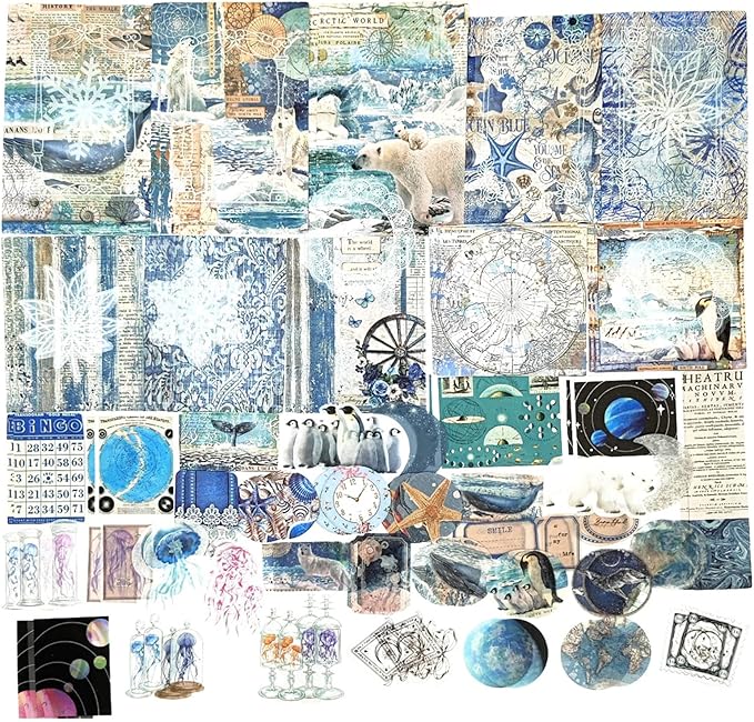 Esweny 100 PCS Vintage Ephemera Pack Journaling Scrapbooking Supplies Scrapbook Sticker Paper Kit for Junk Journal Planners Collage Craft Notebooks Decoupage Album (Ocean)