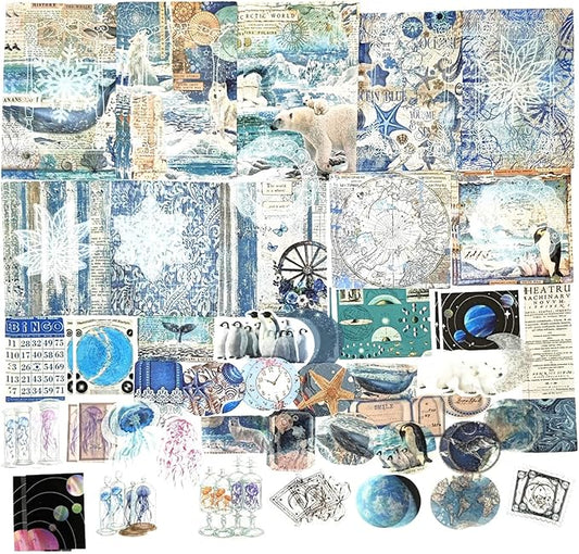 Esweny 100 PCS Vintage Ephemera Pack Journaling Scrapbooking Supplies Scrapbook Sticker Paper Kit for Junk Journal Planners Collage Craft Notebooks Decoupage Album (Ocean)
