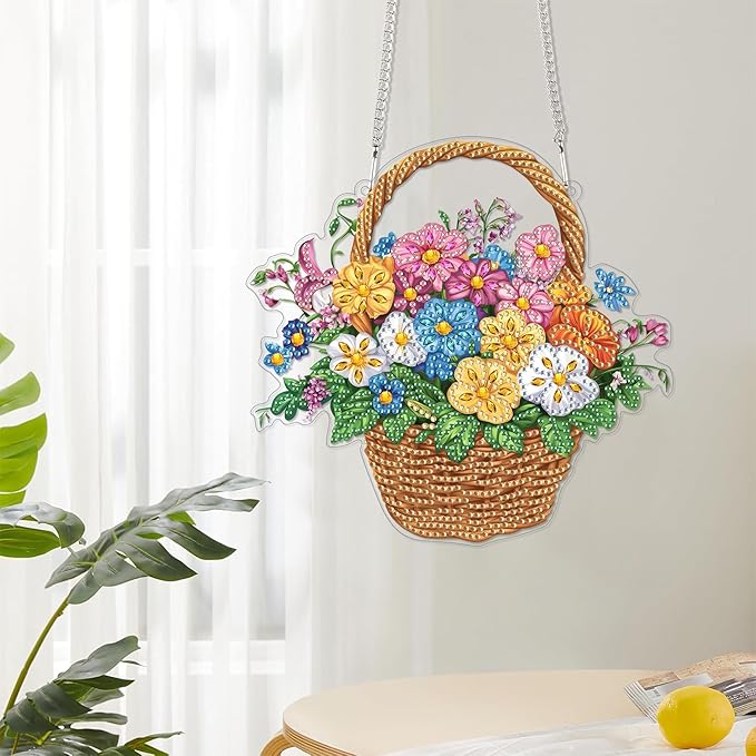 Reofrey Hanging Diamond Art Kits for Adults - 8x8 Inch Flower Acrylic Board Double Sided Pattern Diamond Art Suncatcher Pendant, DIY Crystal Art for Home Wall or Window Decoration Handmade Gift