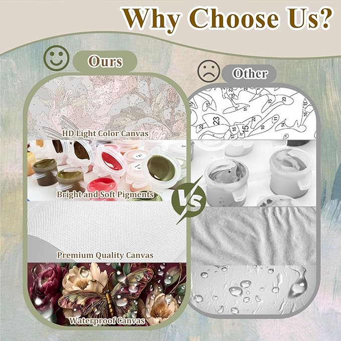 HMZephitiquc Butterfly Paint by Numbers Kit for Adults, Paint by Numbers for Adults Peonies, Flowers Painting by Numbers, Acrylic Oil DIY Crafts for Gift Home Decor 16x20 in