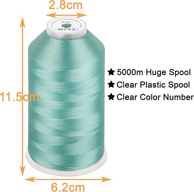 New brothread - Single Huge Spool 5000M Each Polyester Embroidery Machine Thread 40WT for Commercial and Domestic Machines - Pale Aqua(Janome Color)