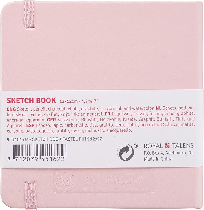 royal talens t9314-014m 441750 talens art creation sketchbook, drawing notebook, 4.7 x 4.7 inches (12 x 12 cm), pastel pink