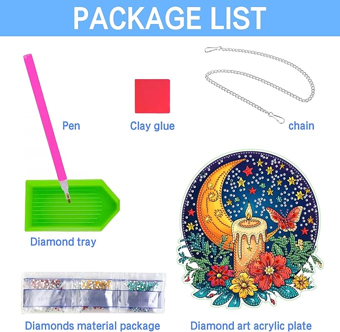 VAIIEYO Moon Diamond Art Hanging Ornament, Flower Diamond Painting Suncatchers Window Hanging Kit with Chain, 7.5x7.5 inch Crystal Pendant Art Craft for Gift Home Wall Front Door Decoration