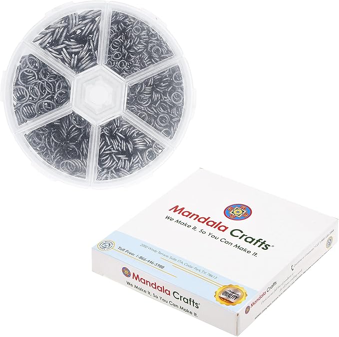 Mandala Crafts Assorted Gunmetal Black Jump Rings Jewelry Findings Metal O Rings for Jewelry Making Supplies - 1200 Small Open Jump Rings Kit for Necklace Earring