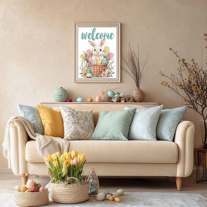 Gemozaic Easter Diamond Painting Kits for Adults, Easter Bunny Diamond Art Kits for Adults, Rabbit Gem Painting Kit for Adult for Gift Home Wall Decor, 12x16 Inch